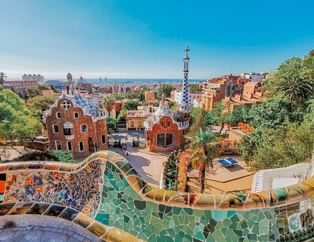 Colorful gingerbread looking houses in Park Guell. one of the top tourist attractions in spain