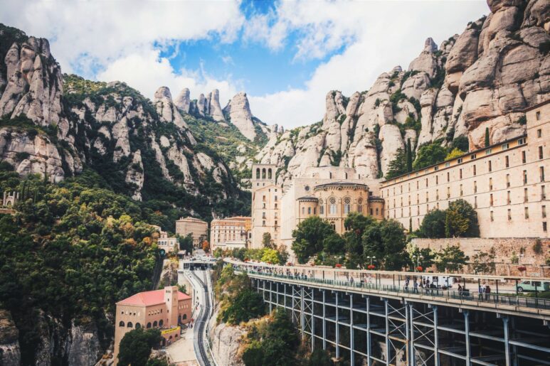 A front on view of Montserrat and the saw tooth like mountains