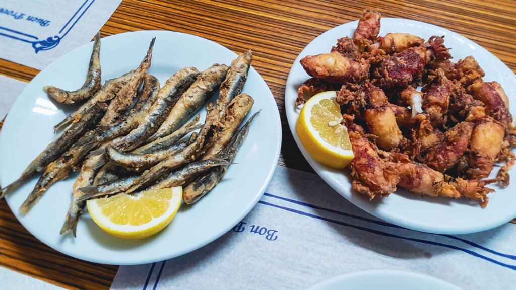 Deep fried sardines and squid