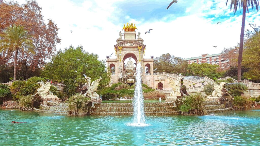 A beautiful fountain with statues around it located at Parc de la Ciutadella