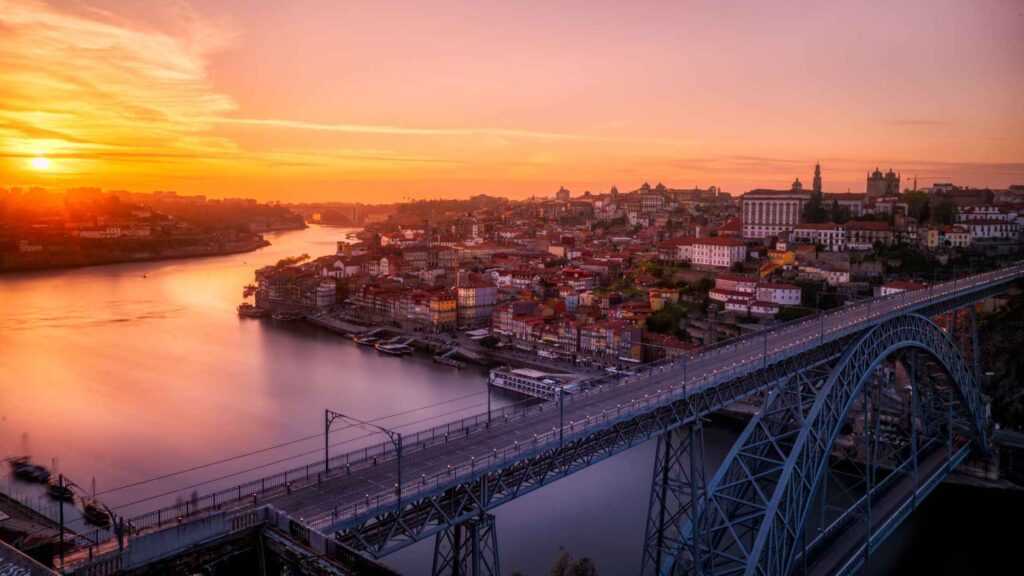 beautiful sunset over bridge and river